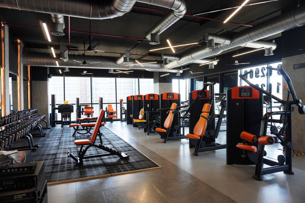 Gym Floor with machines & weight rack