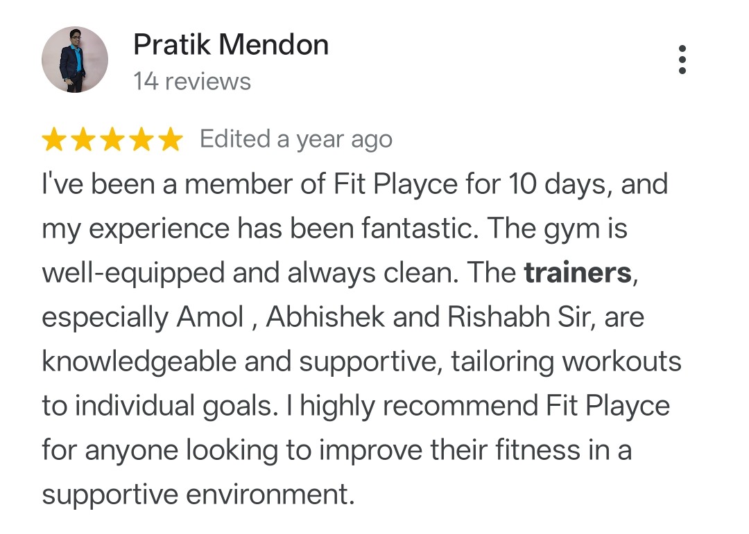 Google review thanking trainers at Fit Playce